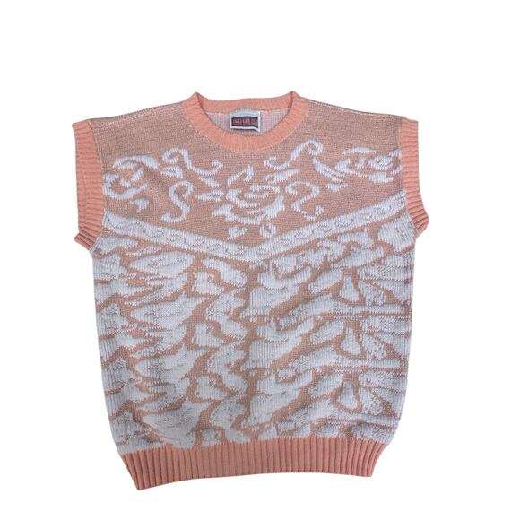 Vintage 80s Peach Floral Sixteen Candles Romantic Coquette Short Sleeve Sweater - Picture 1 of 5